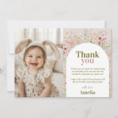 ワイルドフラワーフローラガーデンガール誕生日写真 サンキューカード (正面)