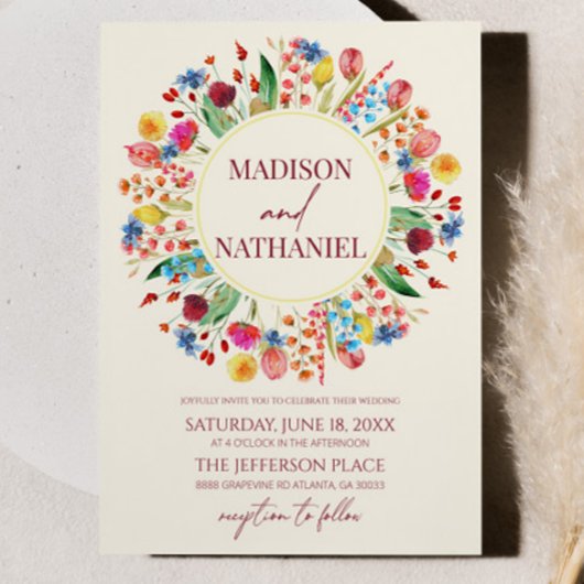ワイルドフラワーフローラガーデンフラワーリース結婚ズ 招待状