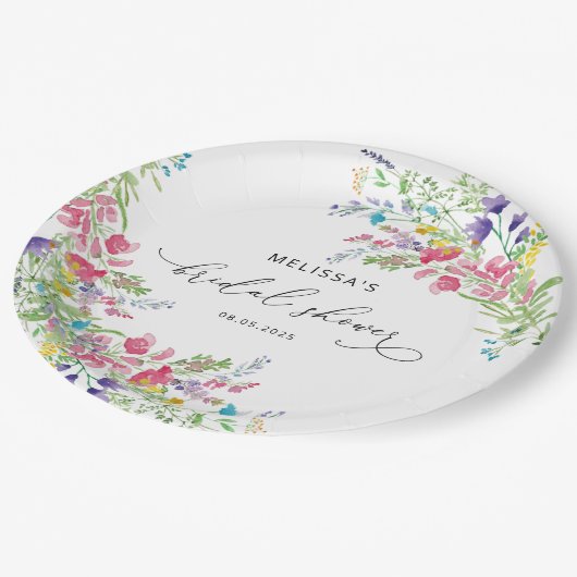 ワイルドフラワーフローラガーデンブライダルシャワー ペーパープレート (アングル)