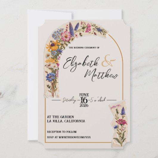 ワイルドフラワーフローラガーデンヴィンテージウェディング 招待状 (正面)