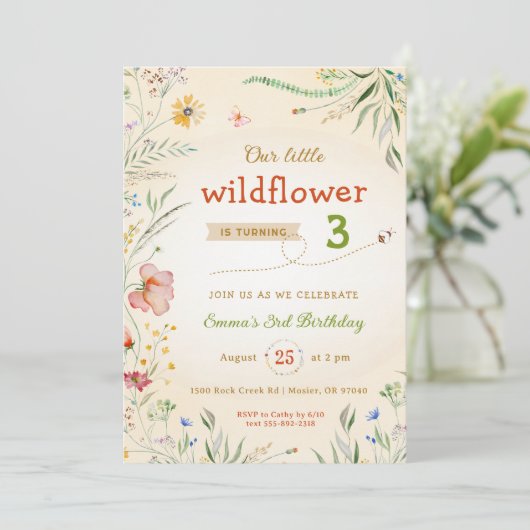 ワイルドフラワーフローラガールズキッドサマーバースデーパーティー 招待状 (スタンド正面)