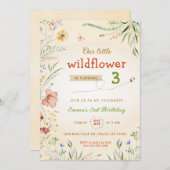 ワイルドフラワーフローラガールズキッドサマーバースデーパーティー 招待状 (正面/裏面)