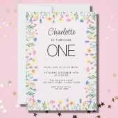 ワイルドフラワーフローラガールズファースト誕生日ピンク 招待状