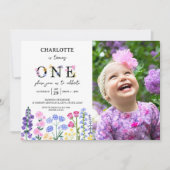 ワイルドフラワーフローラガールファースト誕生日春写真 招待状 (正面)