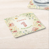 ワイルドフラワーフローラガール第1回誕生日ワン スクエアペーパーコースター (アングル)