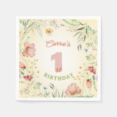 ワイルドフラワーフローラガール第1回誕生日ワン スタンダードカクテルナプキン (正面)