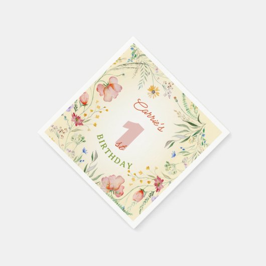 ワイルドフラワーフローラガール第1回誕生日ワン スタンダードカクテルナプキン (角)