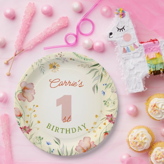 ワイルドフラワーフローラガール第1回誕生日ワン ペーパープレート (パーティー)