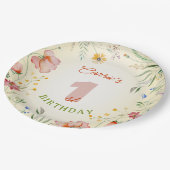 ワイルドフラワーフローラガール第1回誕生日ワン ペーパープレート (アングル)