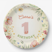 ワイルドフラワーフローラガール第1回誕生日ワン ペーパープレート (正面)