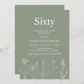 ワイルドフラワーフローラシックスティージュグリーン60誕生日 招待状 (正面/裏面)