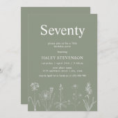 ワイルドフラワーフローラセブンティージグリーン70誕生日 招待状 (正面/裏面)
