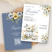 ワイルドフラワーフローラティーパーティーQRコードブライダルシャワー 招待状