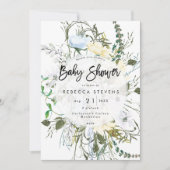 ワイルドフラワーフローラネイビーベイビーシャワー 招待状 (正面)