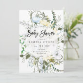 ワイルドフラワーフローラネイビーベイビーシャワー 招待状 (スタンド正面)