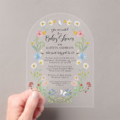 ワイルドフラワーフローラハチ水色ベビーガールシャワー アクリル招待状 (インサイチュ (ポータブル))