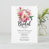 ワイルドフラワーフローラハート鍵ロックブライダルシャワーI 招待状 (スタンド正面)