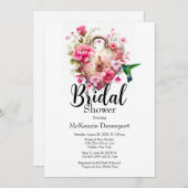 ワイルドフラワーフローラハート鍵ロックブライダルシャワーI 招待状 (正面/裏面)