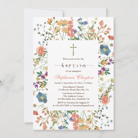 ワイルドフラワーフローラバプテスマ招待状 招待状 (正面)