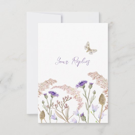 ワイルドフラワーフローラパープル秋の結婚式シンプル 出欠カード (正面)