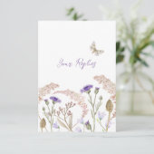 ワイルドフラワーフローラパープル秋の結婚式シンプル 出欠カード (スタンド正面)