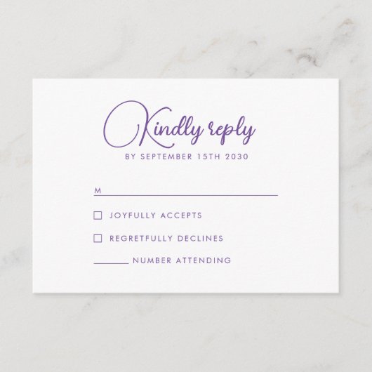 ワイルドフラワーフローラパープル薄紫結婚式RSVP エンクロージャーカード (正面)