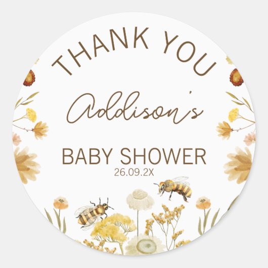 ワイルドフラワーフローラビー赤ちゃんシャワーお気に入りシール ラウンドシール (正面)