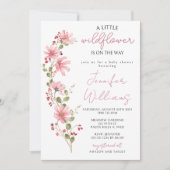 ワイルドフラワーフローラピンクの水色のベビーガールシャワー 招待状 (正面)