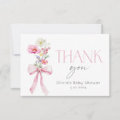 ワイルドフラワーフローラピンクボウ赤ちゃんシャワー サンキューカード (正面)
