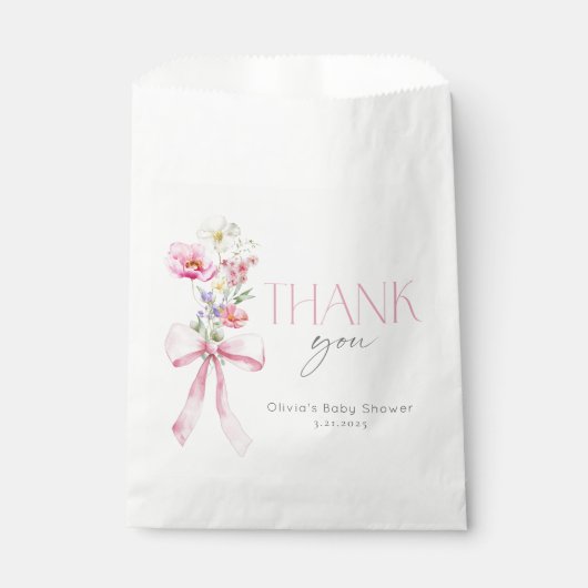 ワイルドフラワーフローラピンクボウ赤ちゃんシャワー フェイバーバッグ (正面)