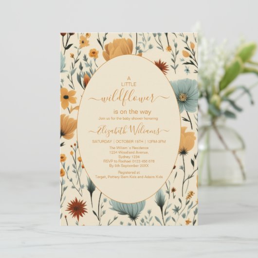 ワイルドフラワーフローラフレーム赤ちゃんシャワー 招待状 (スタンド正面)