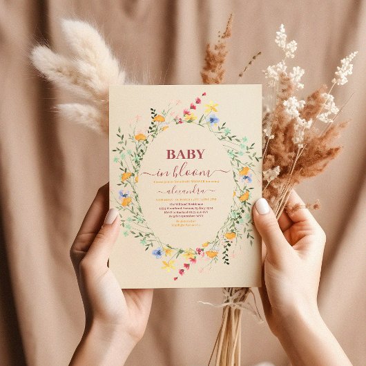 ワイルドフラワーフローラフレーム赤ちゃんシャワー 招待状