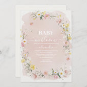 ワイルドフラワーフローラフレーム赤ちゃんシャワー 招待状 (正面/裏面)