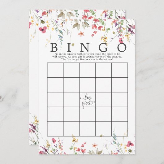 ワイルドフラワーフローラブライダルシャワービンゴゲームシャワー 招待状 (正面/裏面)