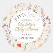 ワイルドフラワーフローラベイビーシャワーありがとうお願い ラウンドシール (正面)