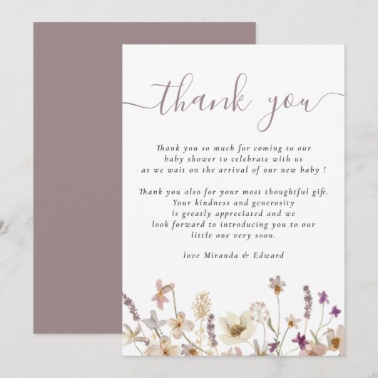 ワイルドフラワーフローラベイビーシャワーありがとう サンキューカード (正面/裏面)