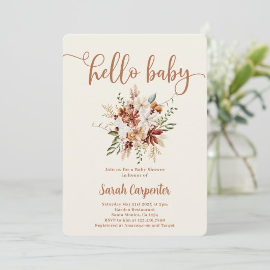 ワイルドフラワーフローラベイビーシャワーガール招待状 招待状 (スタンド正面)