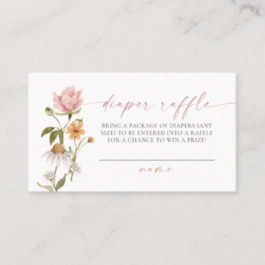 ワイルドフラワーフローラベビーシャワーおむつラッフルカード プレイスカード (正面)