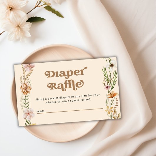 ワイルドフラワーフローラベビーシャワーおむつラッフル エンクロージャーカード