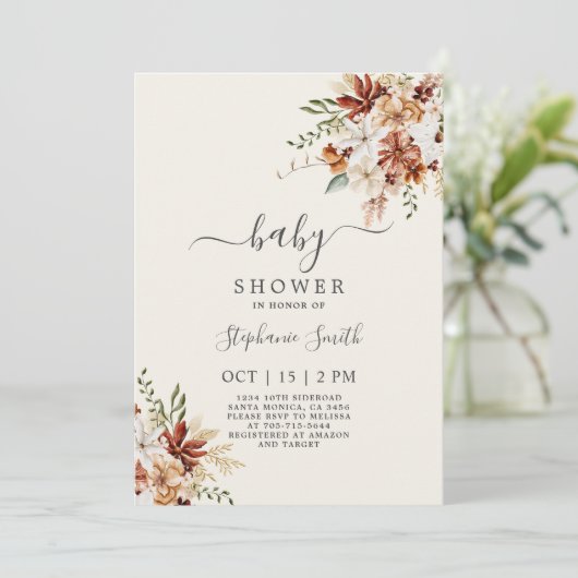 ワイルドフラワーフローラベビーシャワーガール招待状 招待状 (スタンド正面)