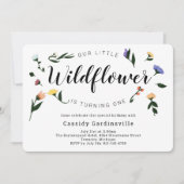ワイルドフラワーフローラベビーファースト誕生日 招待状 (正面)