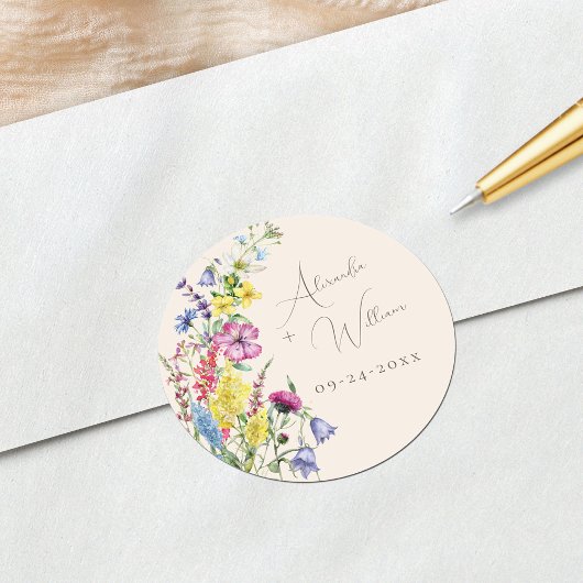 ワイルドフラワーフローラベージュボホ結婚ズ ラウンドシール