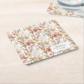 ワイルドフラワーフローラホワイトボホベイビーシャワー スクエアペーパーコースター (アングル)