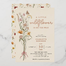 ワイルドフラワーフローラボホベイビーシャワー実在 箔招待状