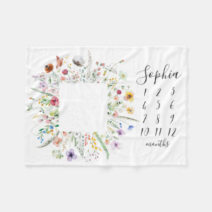 ワイルドフラワーフローラリースベビーマイルストーンブランケット フリースブランケット