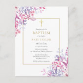ワイルドフラワーフローラルゴールド洗礼式・命名式 インビテーションポストカード (正面)
