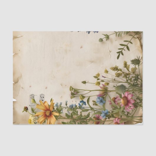 ワイルドフラワーフローラヴィンテージ音楽シートephemera 薄葉紙 (正面)