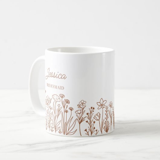 ワイルドフラワーフローラ任意の色の線のブリッ描ドメイド コーヒーマグカップ (正面左)