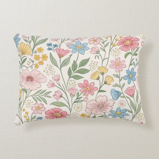 ワイルドフラワーフローラ夏のパターン アクセントクッション (正面)