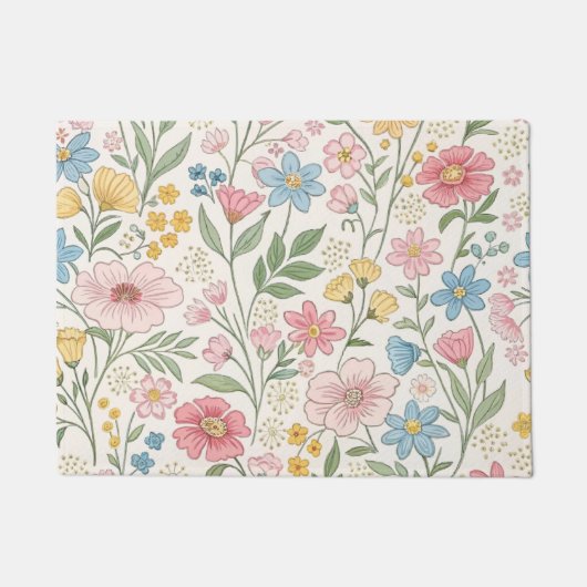 ワイルドフラワーフローラ夏のパターン ドアマット (正面)